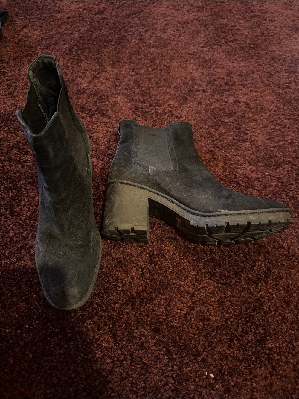 Vince Lug Sole Black Suede Heel Chelsea Boots